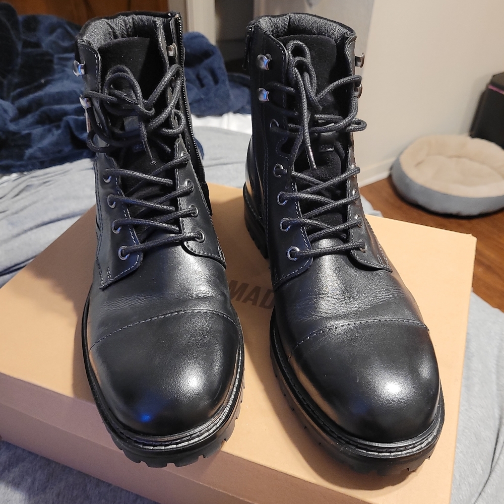 Steve Madden Stelvio Black Leather Boots (Mens) - Picture 2 of 4